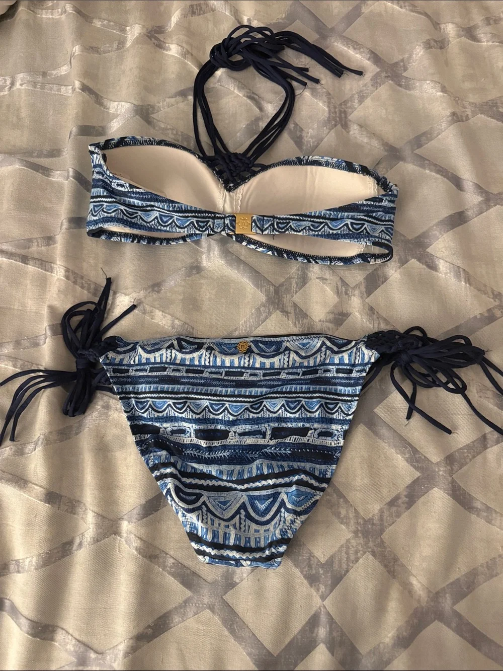 Nanette Lepore Blue Navy Patterned Bandeau Bikini